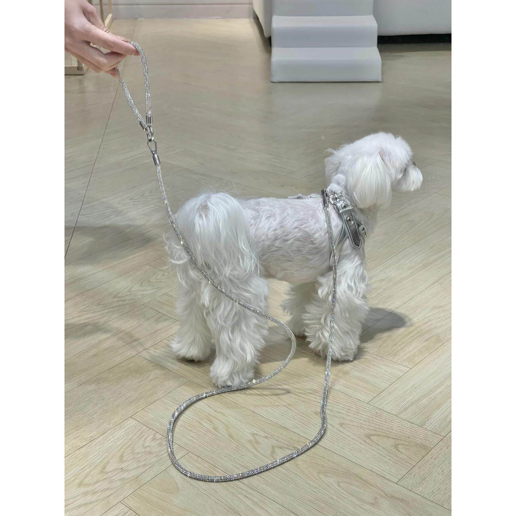 爆闪水钻满钻宠物牵引绳小中型犬适配轻奢高级感水钻遛狗猫绳