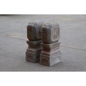 天然青石雕刻高浮雕花卉博古纹饰抱鼓门墩摆件仿古做旧中式 古典