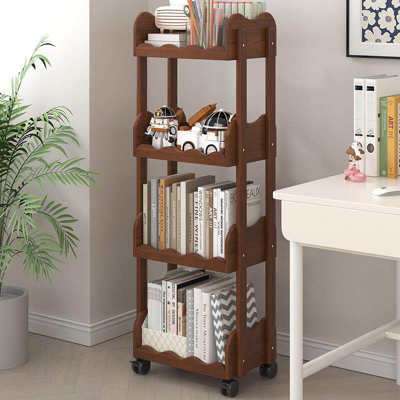 实木可移动书架置物架收纳架多层家用书桌小推车客厅带轮落地书柜