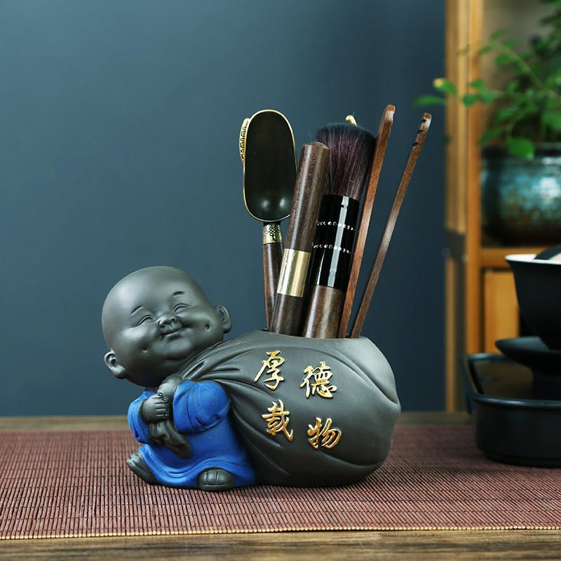功夫茶具配件套装黄铜黑檀木茶勺养壶笔刀茶道六君子泡茶防烫工具