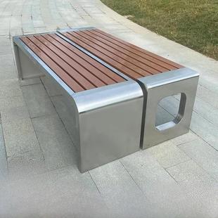 户外长椅不锈钢公园椅小区长凳商场座椅防腐木休息长条凳椅子凳子