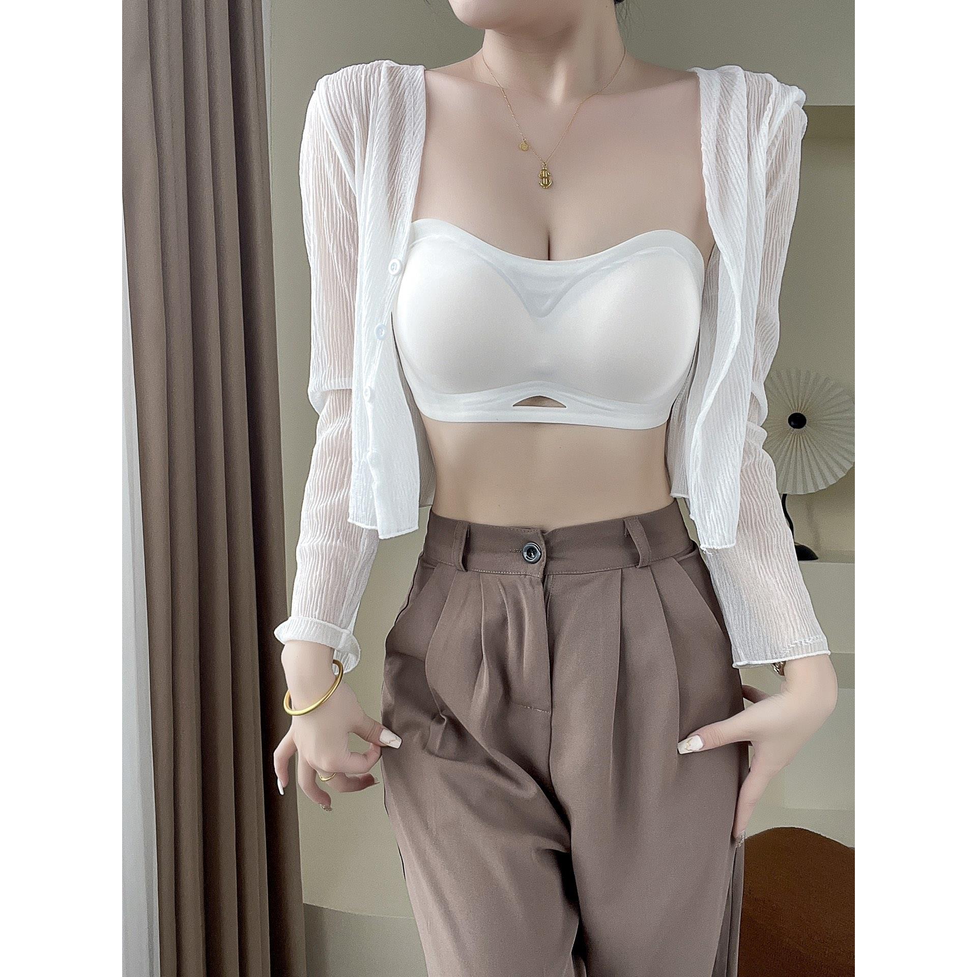 布吉岛804#果冻无肩带防滑LOVE内衣无痕防走光女士无钢圈防掉抹胸