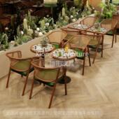 东南亚餐桌椅组合主题饭厅实木编藤椅西餐厅餐饮饭店餐椅商用