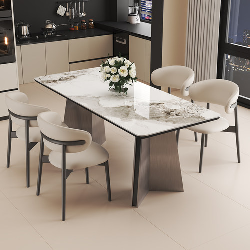 意式极简小户型长方形岩板餐桌