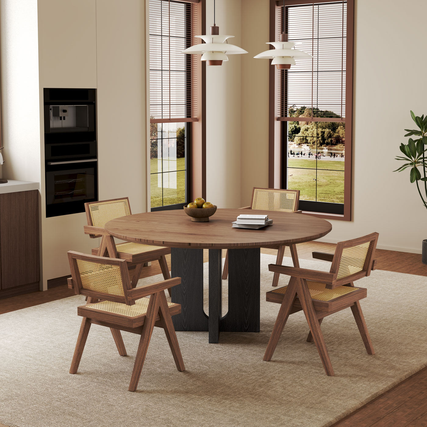 帅呆实木圆桌小户型家用中古风格