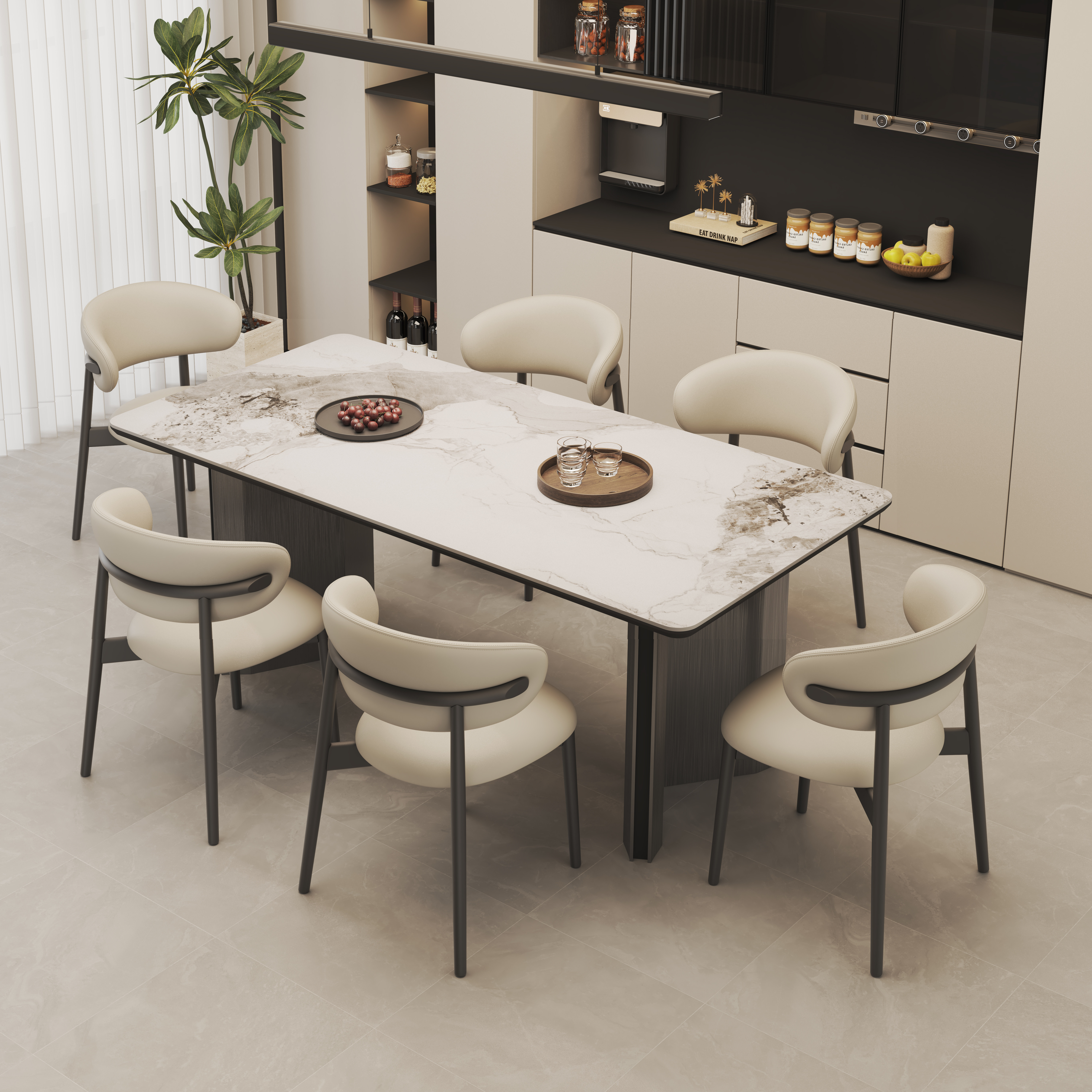 轻奢岩板餐桌家用小户型现代简约长方形饭桌客厅餐桌椅组合家庭用