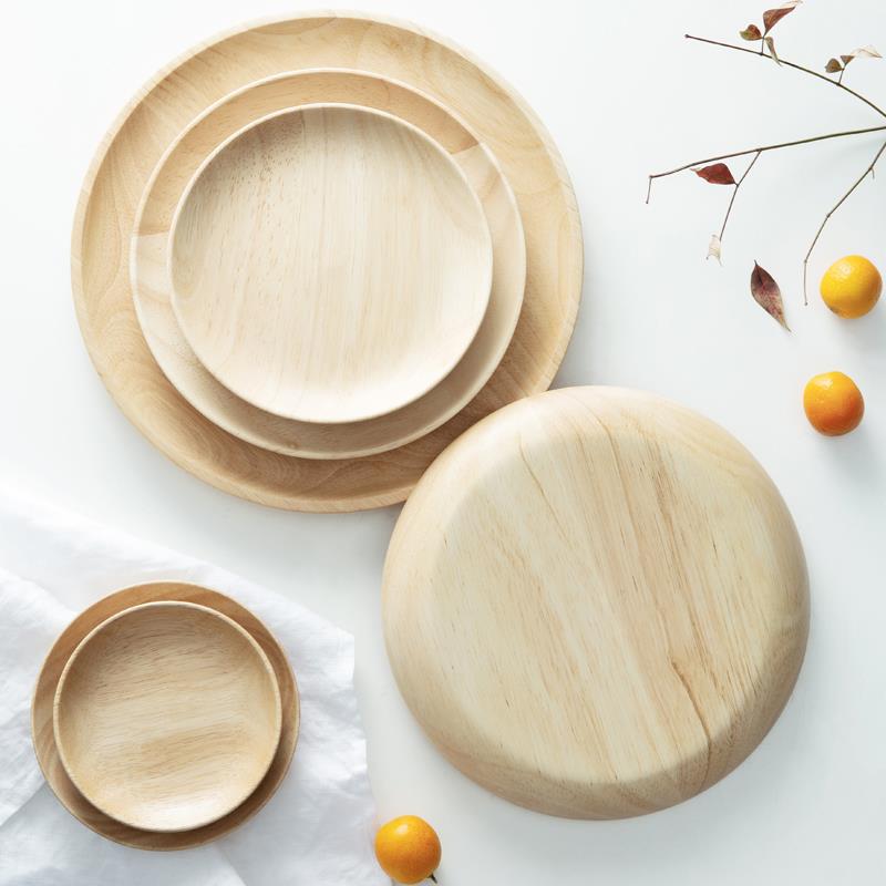 米立风物创意橡木托盘家用简约实木圆盘茶盘茶托餐盘点心盘木碟子
