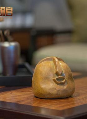 古铜官 铜人像摆件铜四面头喜怒哀乐客厅家居电视柜红酒架装饰品