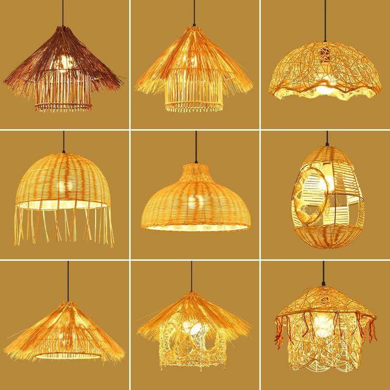 竹艺竹编吊灯创意藤编灯罩禅意茶室饭厅灯藤艺侘寂风编织灯笼具,家装灯饰光源,餐厅吊灯,淘宝优惠券,粉丝福利购,淘宝优惠卷