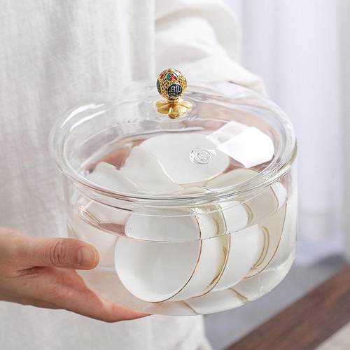 电陶炉专用玻璃茶洗家用带盖耐高温可煮消毒茶杯碗小水盂茶具配件