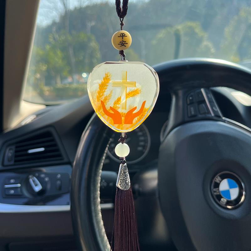 彩印十字架麦穗车挂 创意十字架汽车中控台装饰挂件吊坠车载摆件