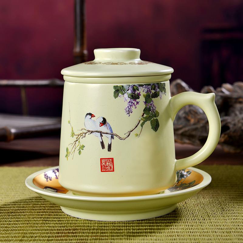 陶瓷茶杯大号带盖过滤四件套泡茶杯子景德镇陶瓷过滤网杯