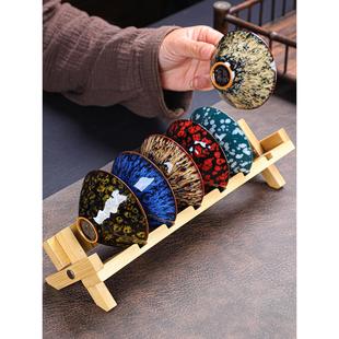 带杯架敦煌六彩斗笠茶杯6只套装功夫茶具喝茶小茶碗陶瓷茶盏建盏