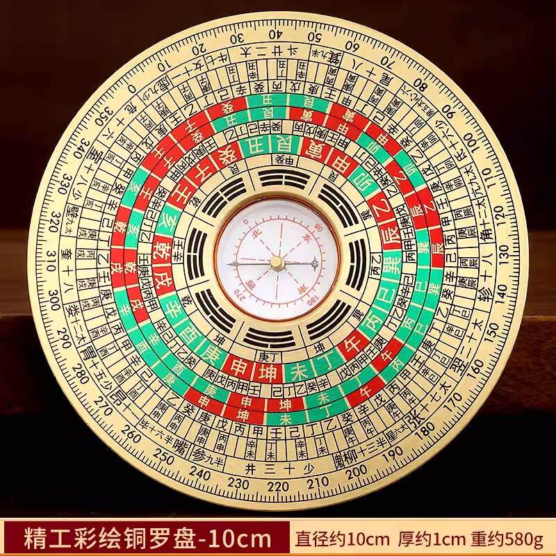 黄铜罗盘高精度随身八卦阵罗盘圆形袖珍三元三合综合指南针罗经仪