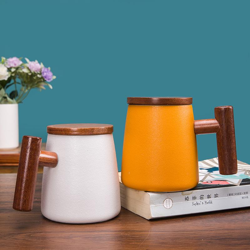 茶水分离高档泡茶杯子办公室木柄陶瓷马克杯带盖子过滤个人专用定