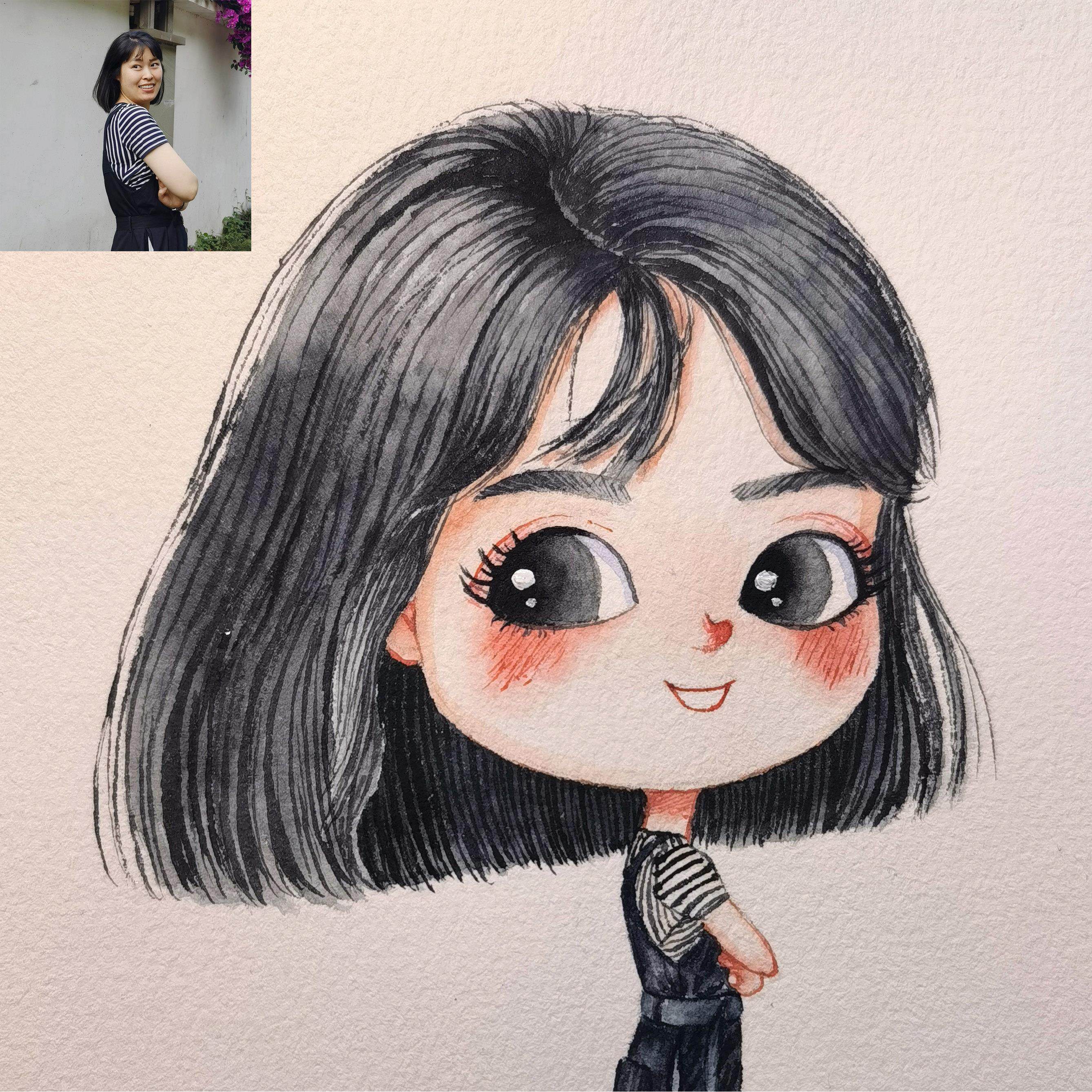 水彩手绘微信头像照片木相框卡通漫画情侣朋友宝宝全家定制礼物