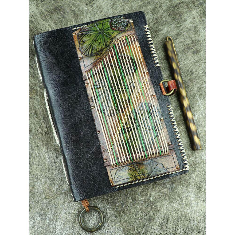 真皮古筝手账本手工加厚牛皮笔记本活页a6乐器创意日记记事本礼品