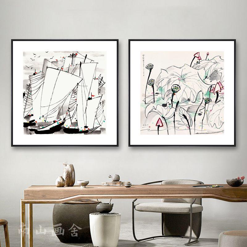 吴冠中挂画江南水乡抽象意境玄关画新中式客厅装饰画餐厅水墨荷花
