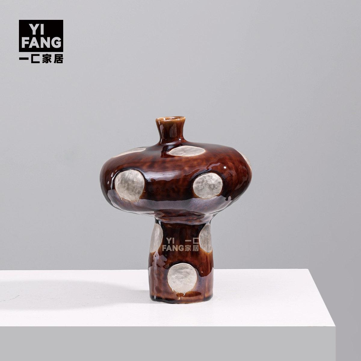 一匚 大丹正品景德镇手作银彩陶瓷艺术花瓶 民宿餐桌复古创意摆件