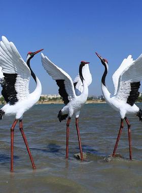 彷真仙鹤摆件庭院花园林水池造景观装饰户外玻璃纤维小品丹顶鹤雕