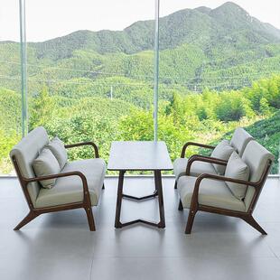 连锁奶茶店桌椅组合咖啡厅休闲区实木沙发咖啡厅椅子阅读区甲板