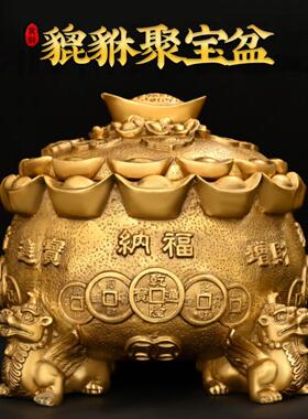 方形皮绣全铜聚宝盆饰品可开盖比丘聚宝盆办公装修店开业礼品