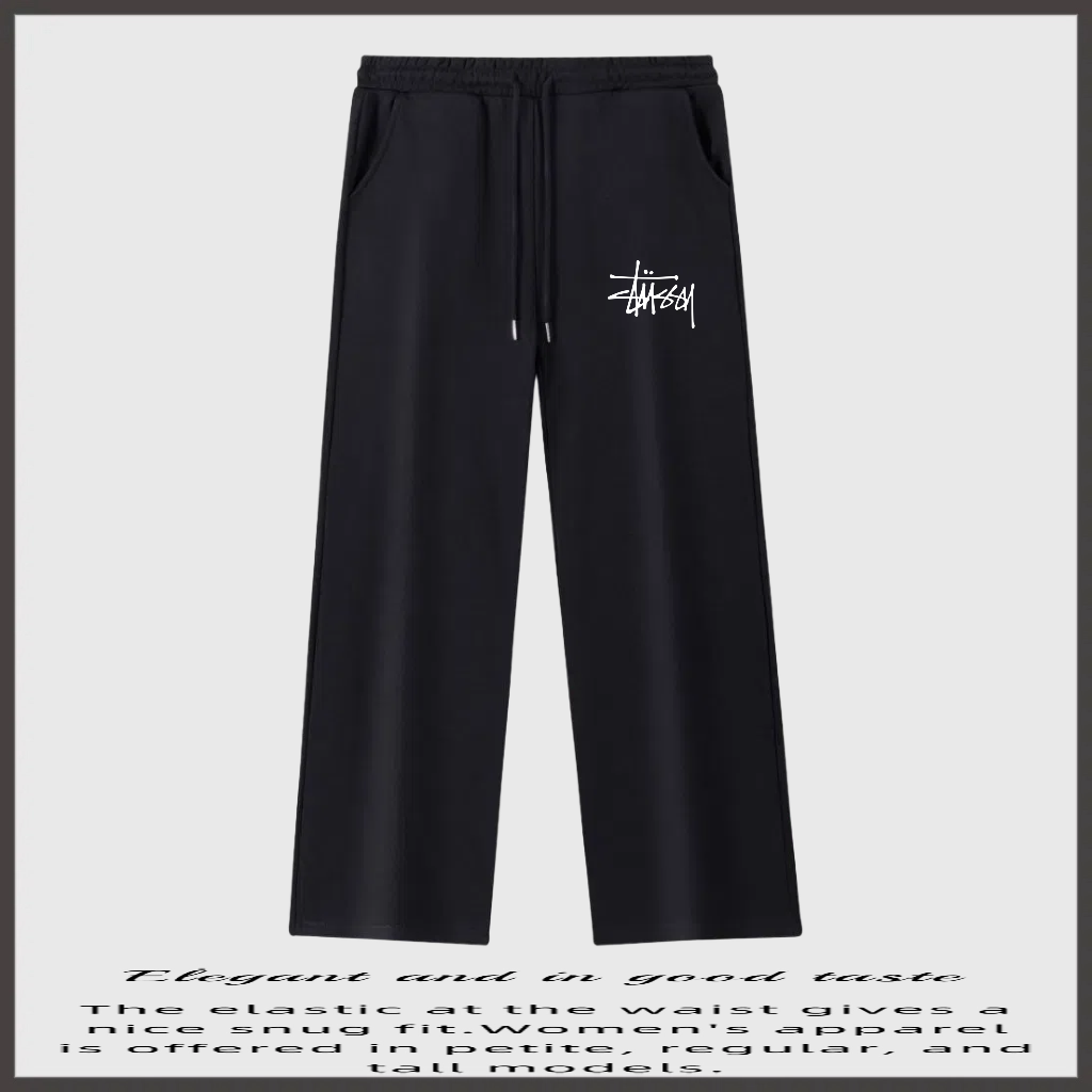 瑞斯图西卫裤经典字母Logo印花纯棉休闲运动裤宽松直筒长裤