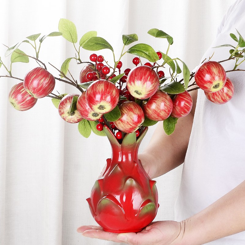 速发红红火火花瓶摆件客厅桌面插花新房客厅玄关石榴花桌面装饰品