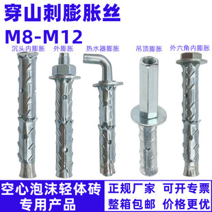 穿山刺膨胀螺丝加气块爆炸锚栓砌块砖泡沫轻体砖专用螺杆M8M10M12