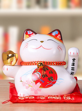 陶瓷摇手招财猫摆件开业小号店铺收银台家居客厅桌面礼品自动