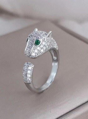 2025新款豹纹满钻欧美潮流个性开口食指女戒小众设计辣妹创意饰品