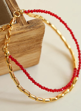 天然红玛瑙双层手链女高级感小众新中式手串本命蛇年尖晶串珠
