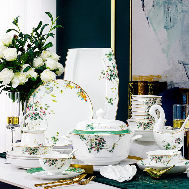 碗家用2023新款景德镇金边骨瓷餐具套装碗碟套装家用圆形乔迁送礼