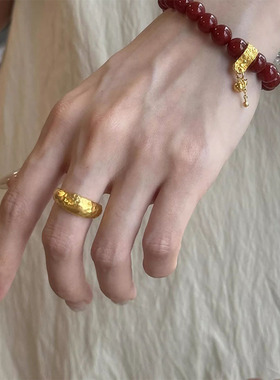 小红书爆款古法锤纹戒指复古极简风时尚叠戴食指戒女