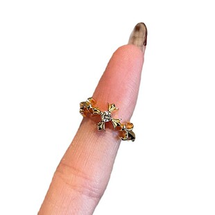 小红书爆款十字莺尾花尾戒指女时尚轻奢中古风莫桑钻指环一件代发