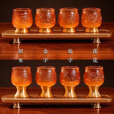 供佛三连供杯敬财神五连酒杯招财琉璃莲花圣水杯仙家用茶杯观音杯