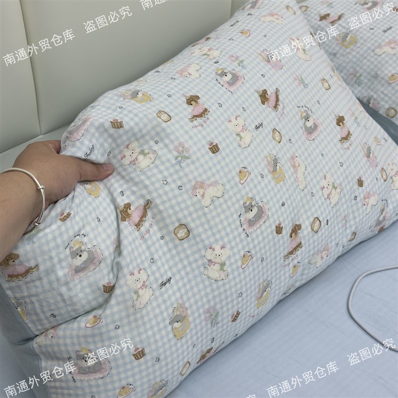 A类全棉双层纱枕套一对纱布枕头套小碎花卡通儿童单被套