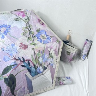 梵高花瓶g油画三折伞防晒晴雨伞女士折叠伞五折迷你便携太阳 新品