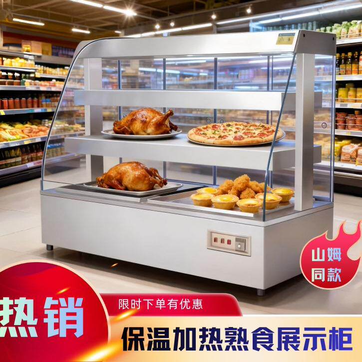 超市敞开式加热烤鸡柜商用炸鸡蛋挞披萨制热柜熟食保温展示柜