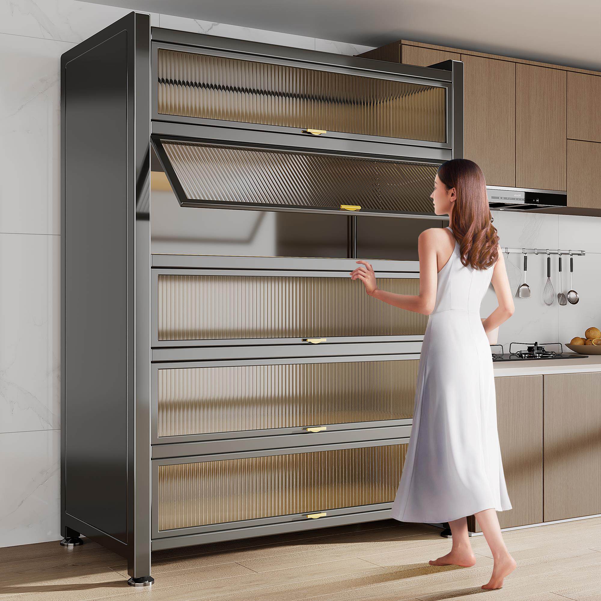 微波炉置物架多层收纳层架一体靠墙厨房多功能收纳柜落地防尘调味