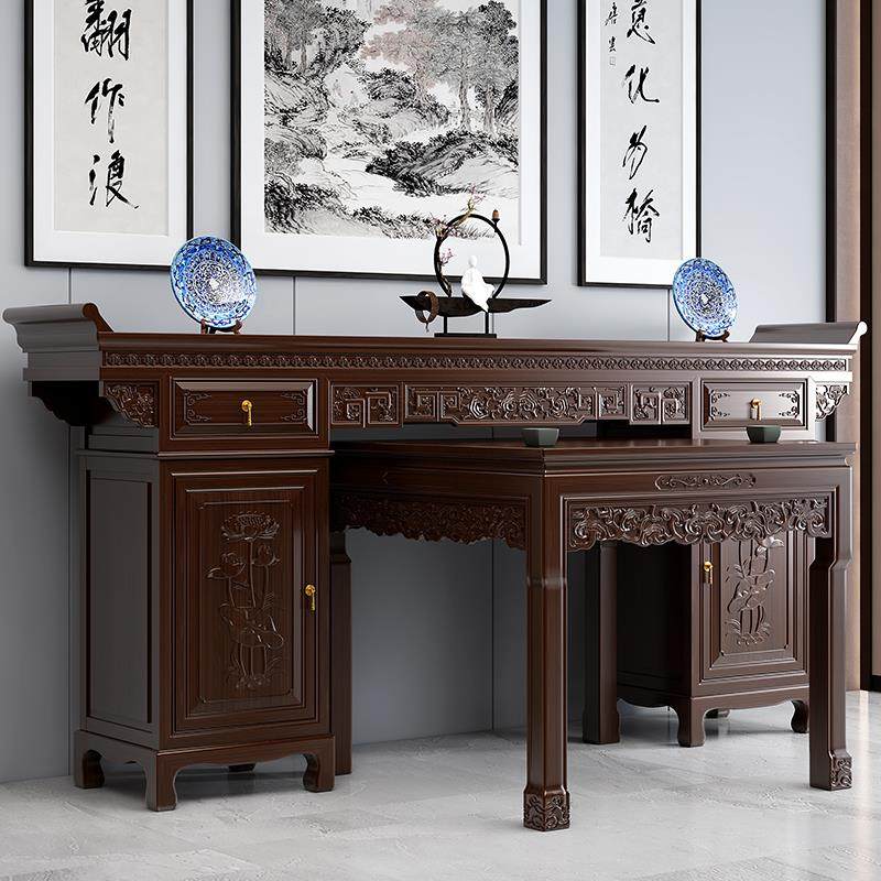 中堂六件套八仙桌中式全实木雕花柜体条案堂屋供桌神台翘头桌条案