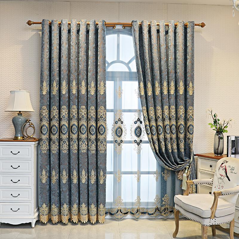 客厅窗帘窗纱高档大气欧式雪尼尔绣花加厚遮光卧室落地窗成品定制