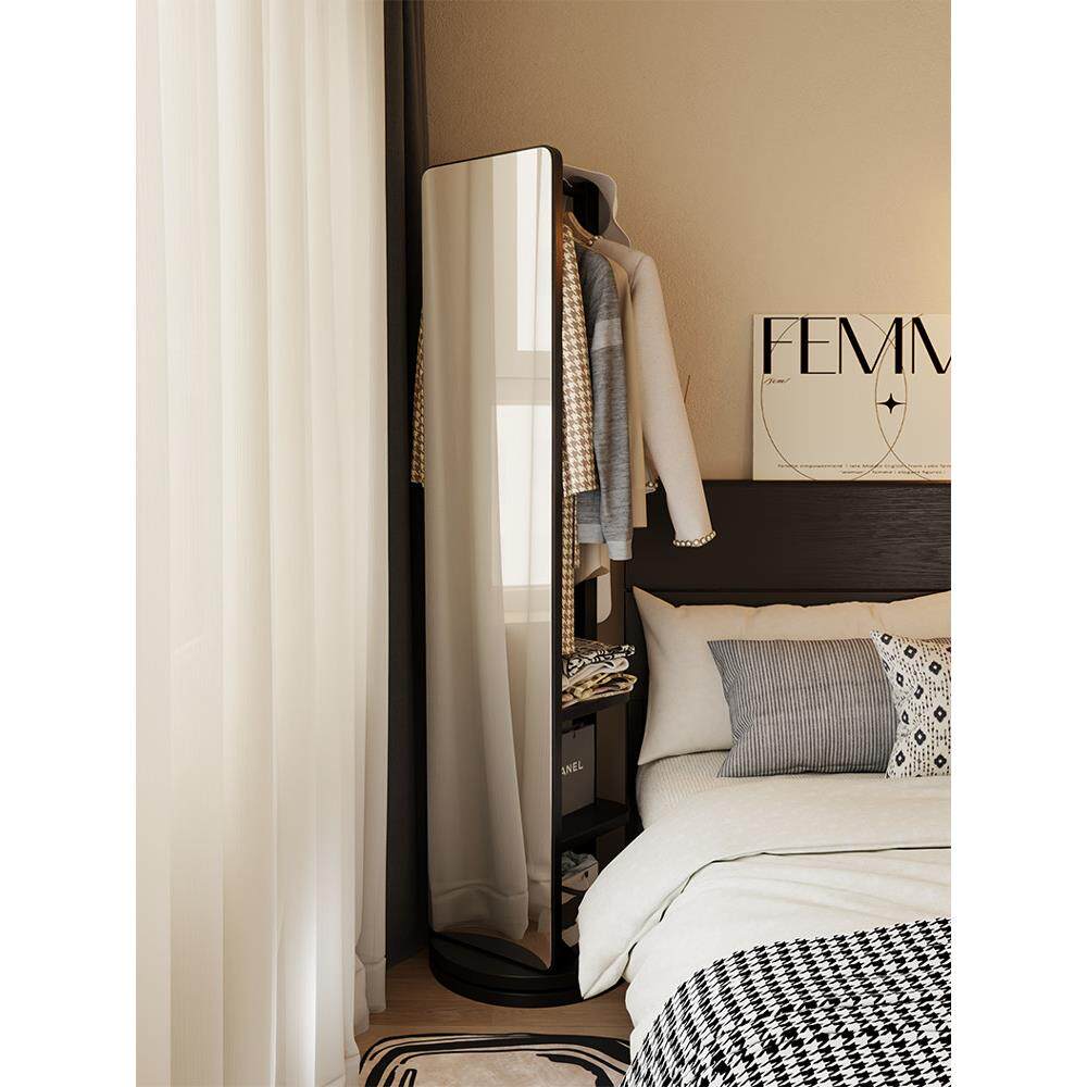 树彤实木穿衣镜落地镜家用轻奢卧室可旋转镜子带挂衣架一体全身镜