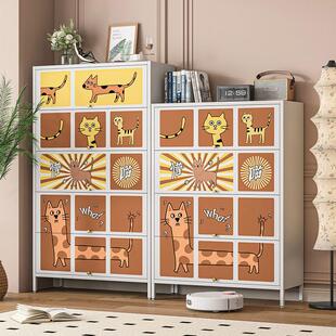 钢制家用鞋柜上翻门印花收纳柜入户门防尘玄关柜大容量铁艺收纳柜