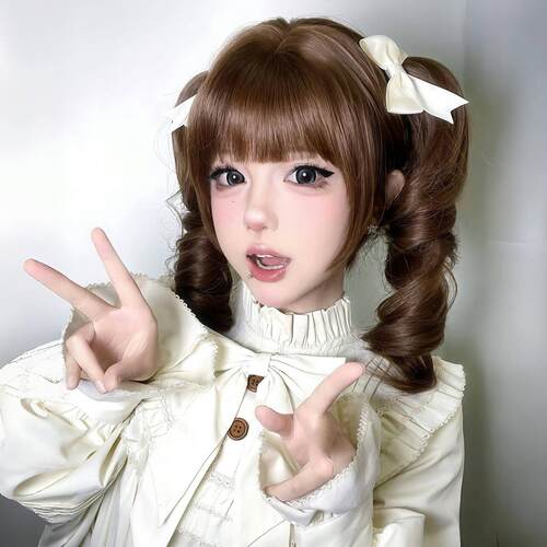 【doll感】假发女lolita虎口抓夹罗马卷双马尾jk日系可爱全头套式