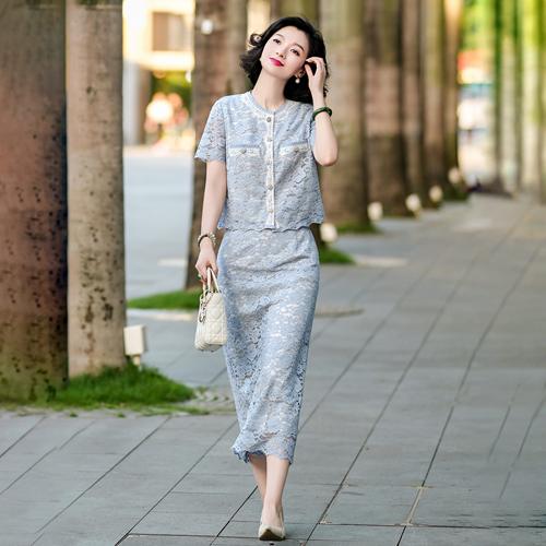 镂空蕾丝小香风外套半裙套装女装