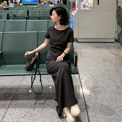 西子/【机场套装】莫代尔空气层短袖T+抽绳A字半裙套装/MSYF0757