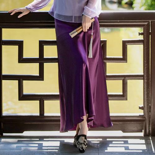 西子/【紫菱】日本进口二醋酸缎面垂感松紧海妖紫半身裙/BQBH2010