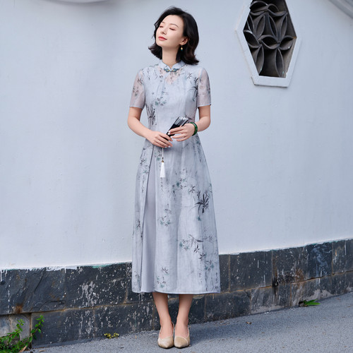 西子新中式素雅改良旗袍连衣裙女