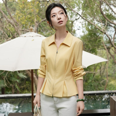 翻领收腰显瘦双头拉链百搭衬衣女